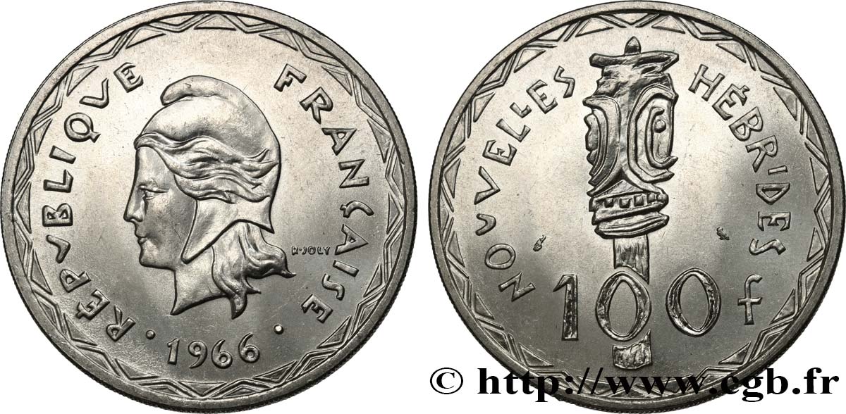 NEUE HEBRIDEN (VANUATU ab 1980) 100 Francs 1966 Paris VZ+ 