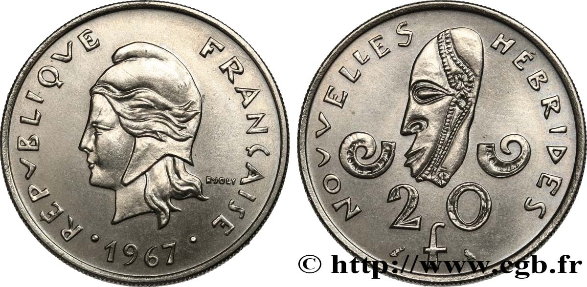 NEW HEBRIDES (VANUATU since 1980) 20 Francs 1967 Paris MS 