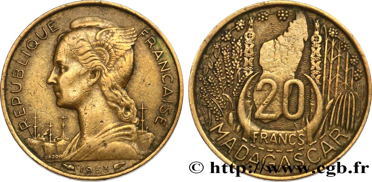 MADAGASKAR - FRANZÖSISCHE UNION 20 Francs 1953 Paris SS 