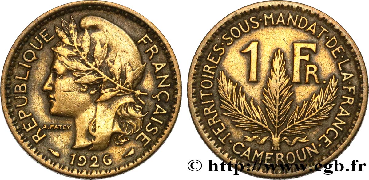CAMEROUN - TERRITOIRES SOUS MANDAT FRANÇAIS 1 Franc 1926 Paris TTB 