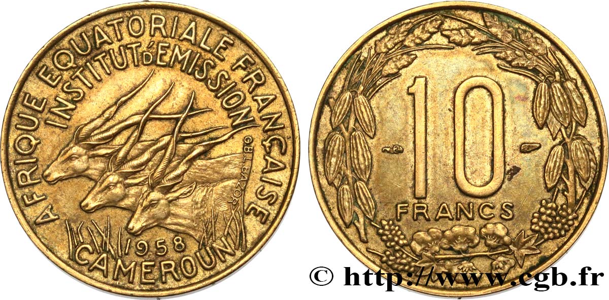 FRANZÖSISCHE EQUATORIAL AFRICA - KAMERUN 10 Francs 1958 Paris fVZ 