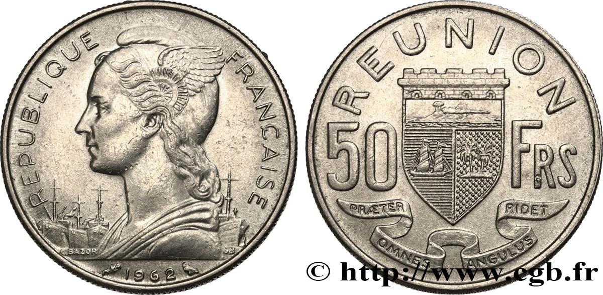 REUNION ISLAND 50 Francs 1962 Paris AU 