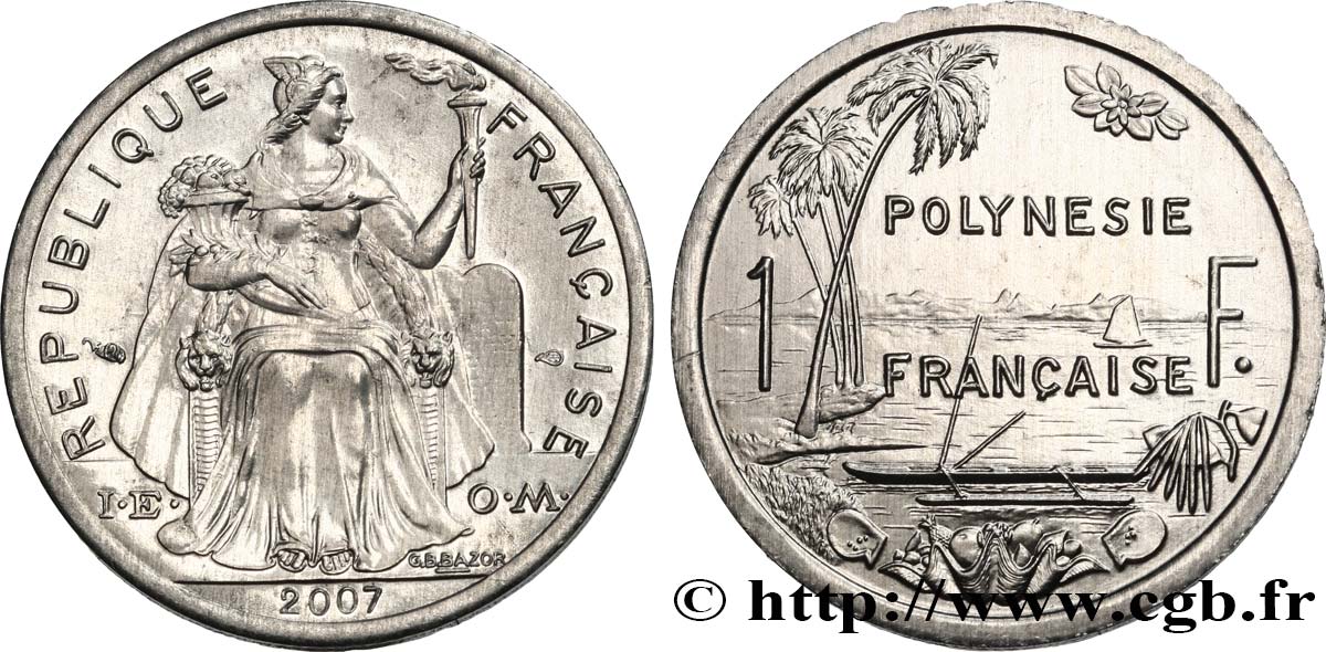 POLINESIA FRANCESE 1 Franc I.E.O.M. frappe médaille 2007 Paris FDC 