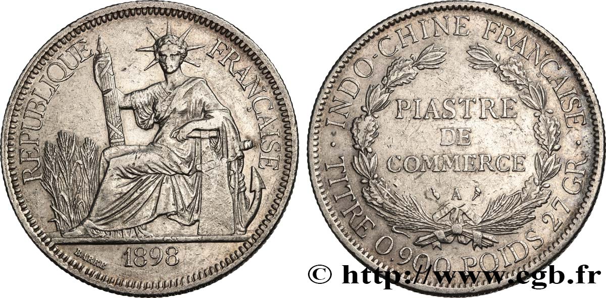 FRANZÖSISCHE-INDOCHINA 1 Piastre de Commerce 1898 Paris SS 