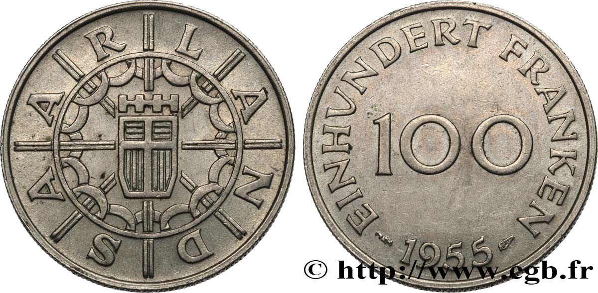 SAAR TERRITORIES 100 Franken 1955 Paris AU 