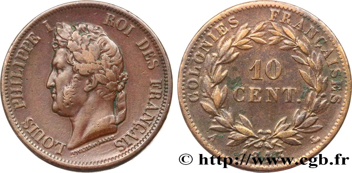 FRENCH COLONIES - Louis-Philippe, for Marquesas Islands 10 Centimes 1843 Paris VF 