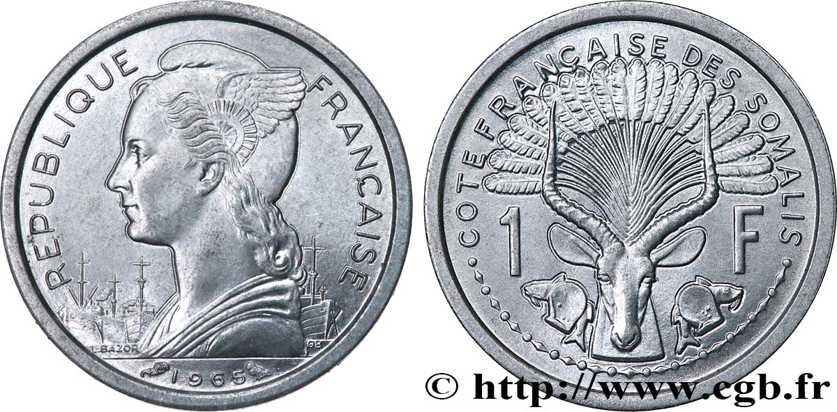 FRANZÖSISCHE SOMALILAND 1 Franc 1965 Paris fST 