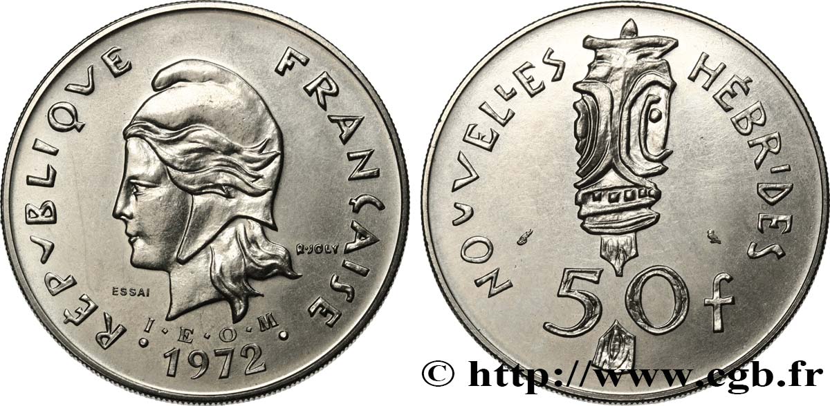 NEUE HEBRIDEN (VANUATU ab 1980) Essai de 50 Francs IEOM 1972 Paris fST 