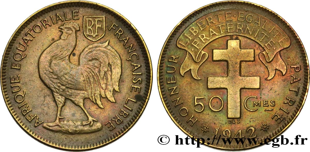 FRENCH EQUATORIAL AFRICA - FREE FRENCH FORCES 50 Centimes 1942 Prétoria XF 