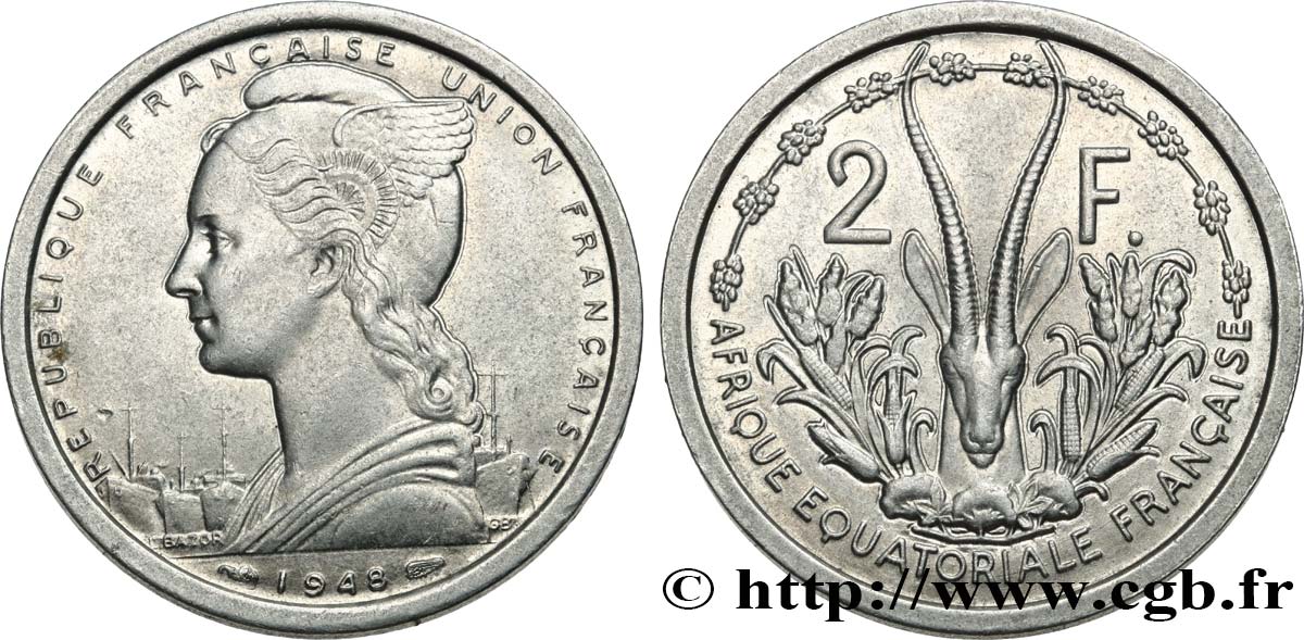 AFRIQUE ÉQUATORIALE FRANÇAISE - UNION FRANÇAISE 2 Francs 1948 Paris SUP 