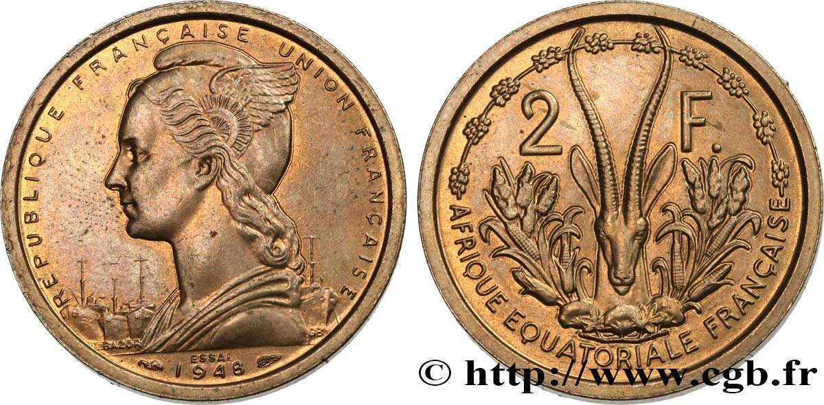 FRENCH EQUATORIAL AFRICA - FRENCH UNION Essai de 2 Francs 1948 Paris MS 