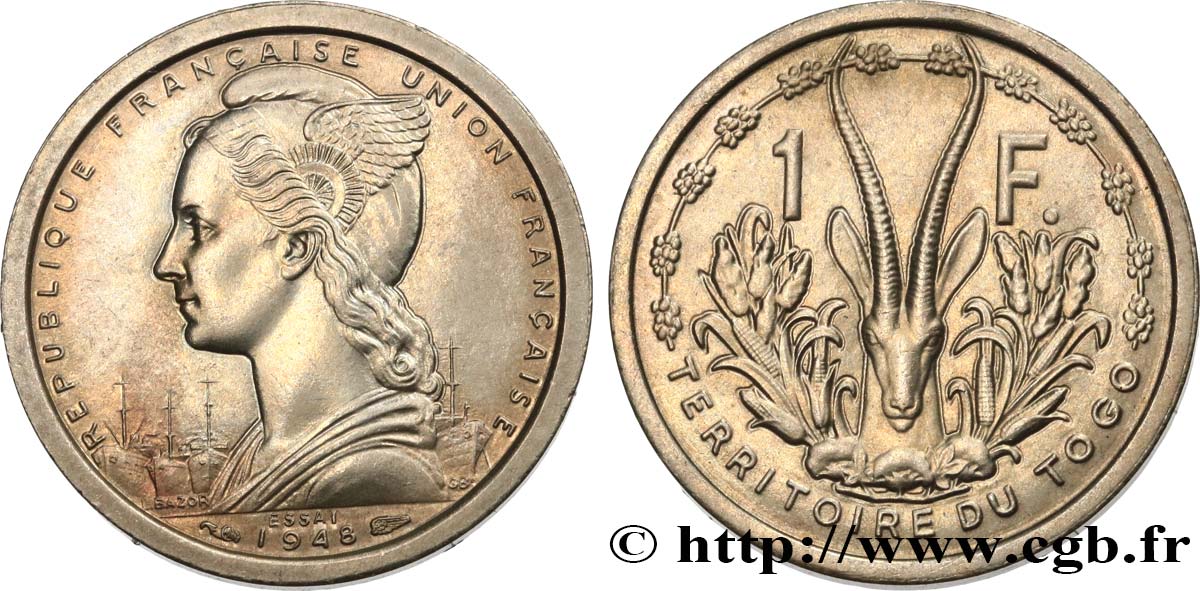 TOGO - UNIóN FRANCESA 1 Franc ESSAI 1948 Paris SC 