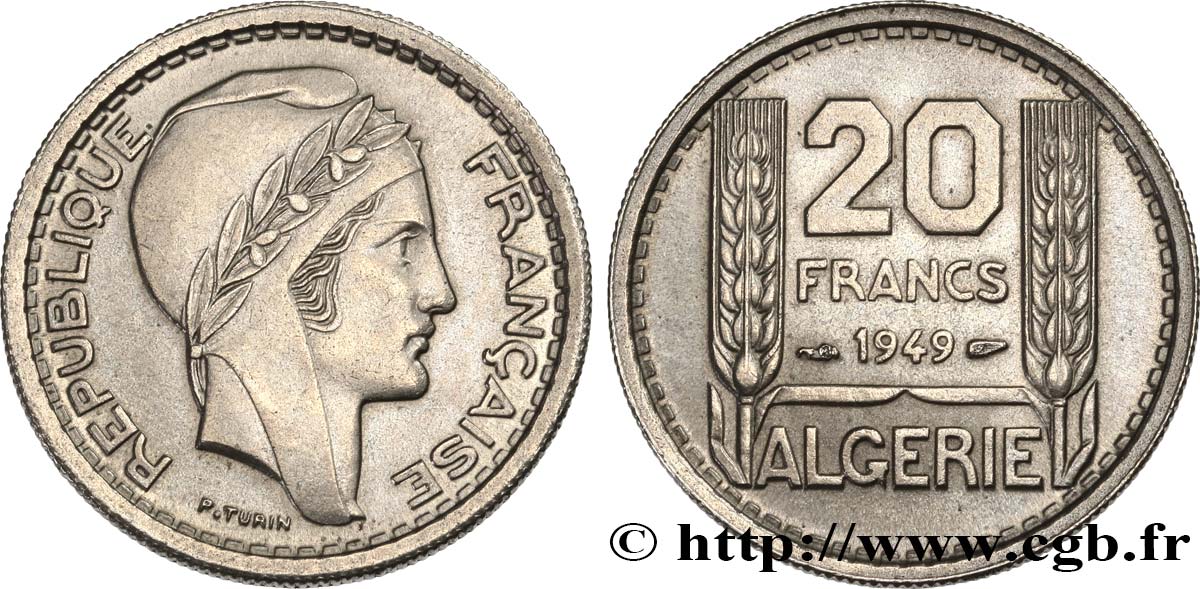 ALGERIA 20 Francs Turin 1949  SPL 