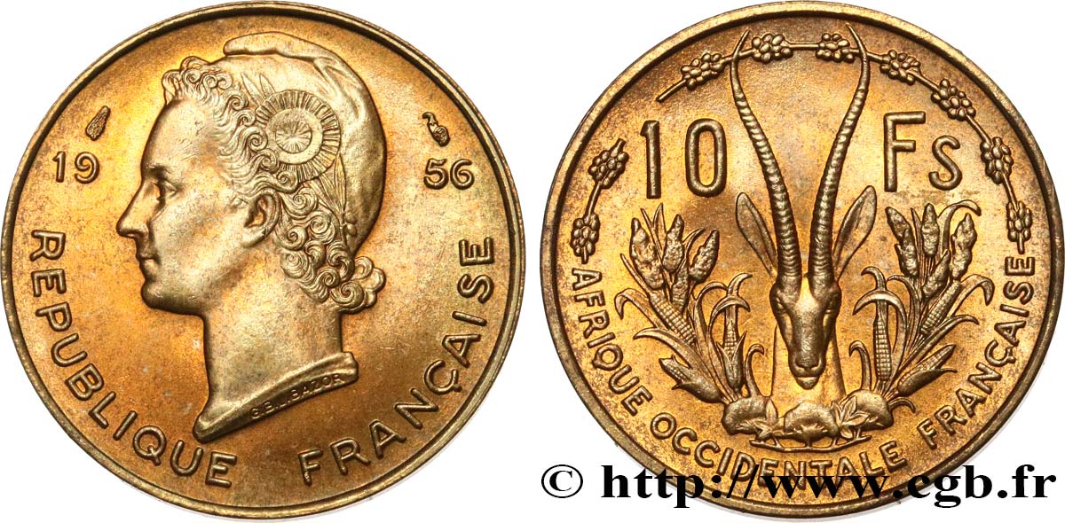 FRENCH WEST AFRICA 10 Francs 1956 Paris MS 
