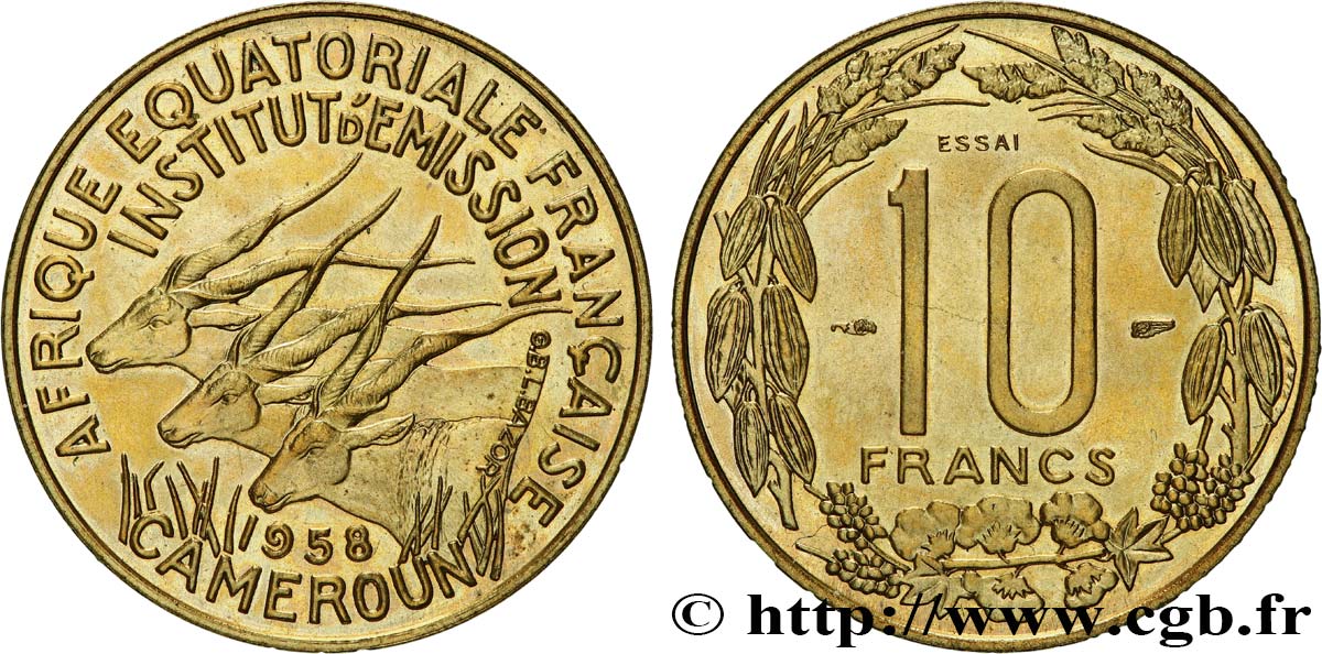 AFRIQUE ÉQUATORIALE FRANÇAISE - CAMEROUN Essai de 10 Francs 1958 Paris FDC 