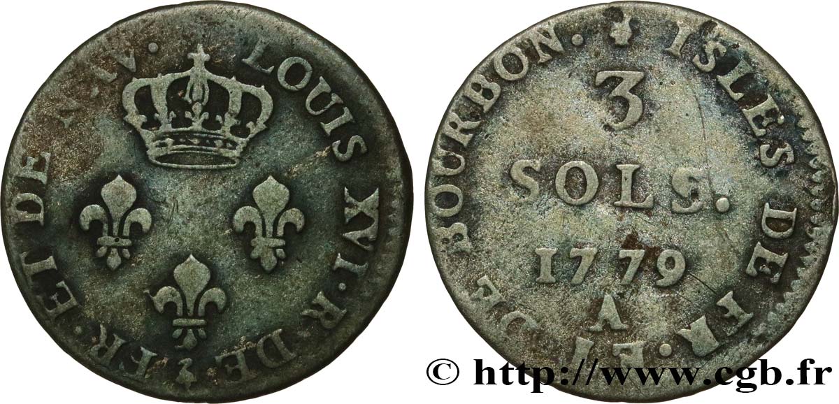 ISLAS DE FRANCIA Y BOURBON 3 Sols 1779 Paris BC 