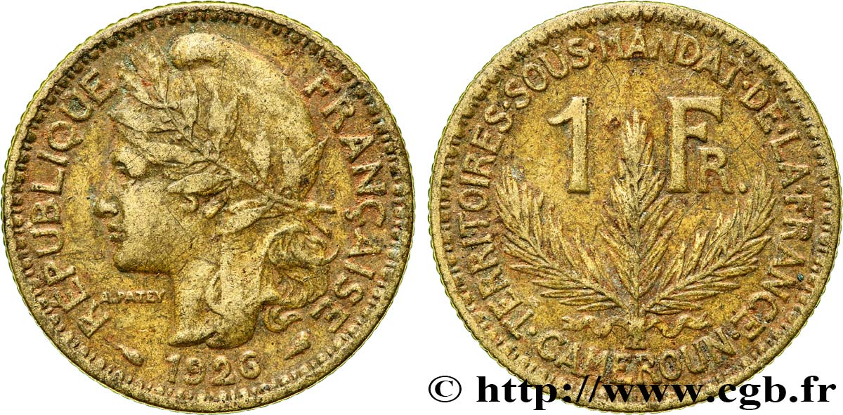 CAMEROUN - TERRITOIRES SOUS MANDAT FRANÇAIS 1 Franc 1926 Paris TB+ 