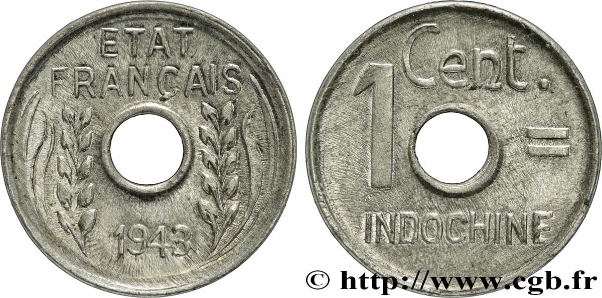 INDOCINA FRANCESE 1 Centième 1943 Hanoï MS 