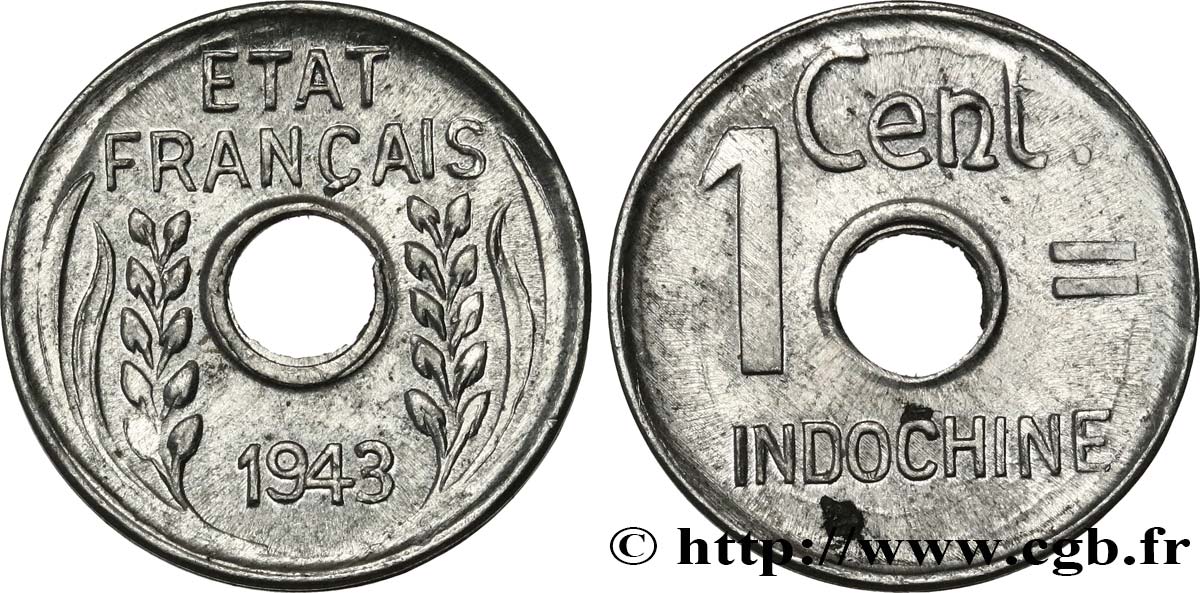 FRANZÖSISCHE-INDOCHINA 1 Centième 1943 Hanoï fST 