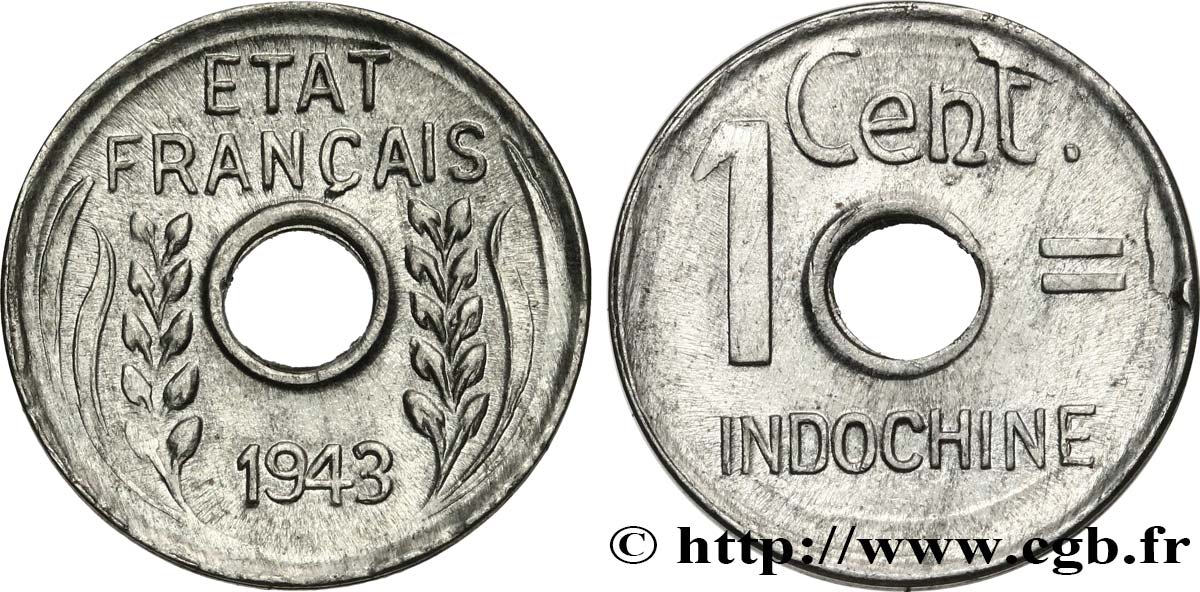 FRANZÖSISCHE-INDOCHINA 1 Centième 1943 Hanoï fST 