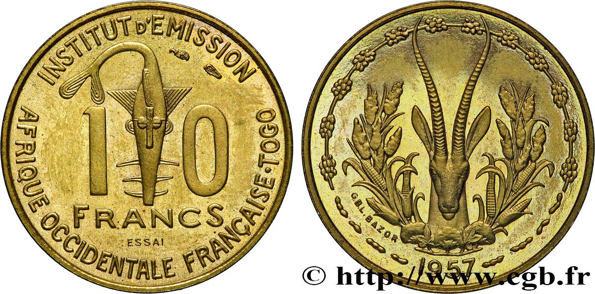AFRICA OCCIDENTALE FRANCESE - TOGO 10 Francs Essai 1957 Paris MS 