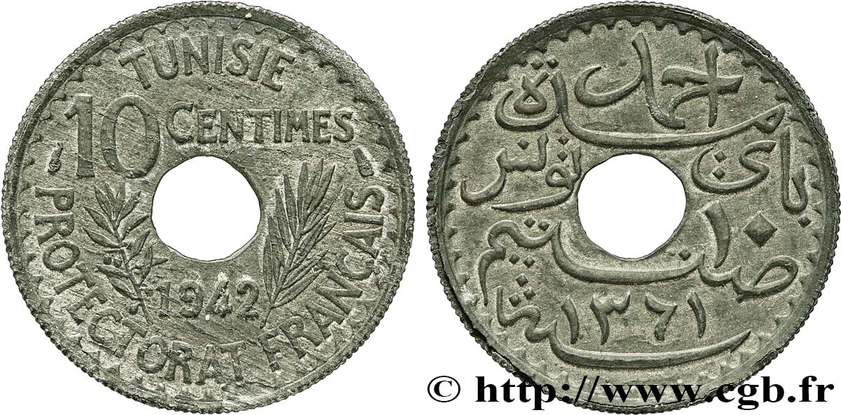 TUNESIEN - Französische Protektorate  10 Centimes AH 1361 1942 Paris VZ 