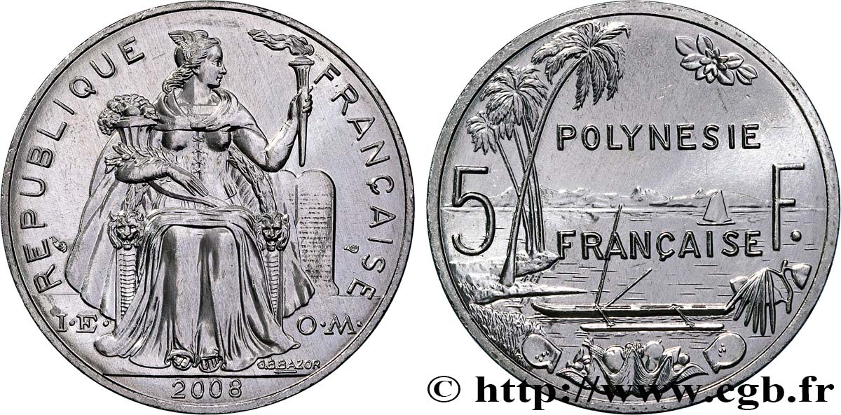 FRANZÖSISCHE-POLYNESIEN 5 Francs 2008  fST 