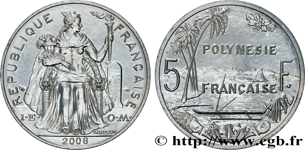 POLINESIA FRANCESA 5 Francs 2008  SC 