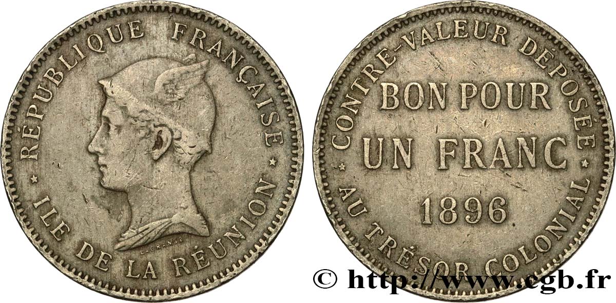 ÎLE DE LA RÉUNION - Troisième République Bon pour Un Franc 1896 Paris TB+ 