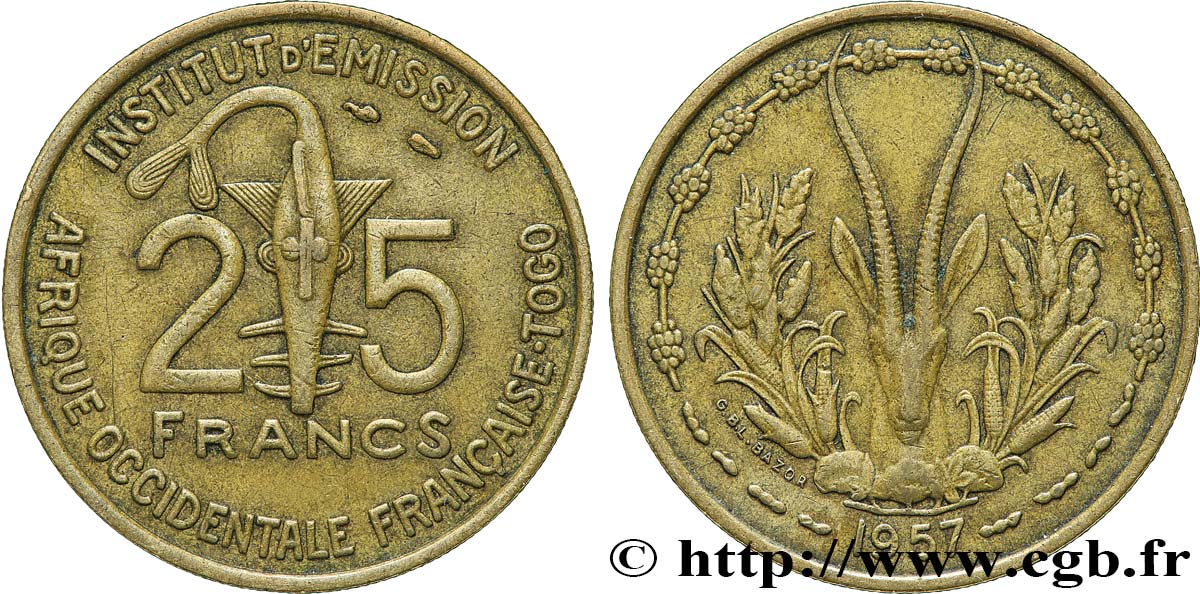 AFRIQUE OCCIDENTALE FRANÇAISE - TOGO 25 Francs 1957 Paris TTB 
