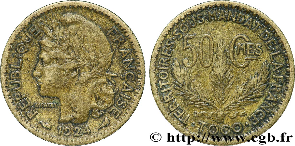 TOGO - MANDATO FRANCESE 50 Centimes 1924 Paris BB 