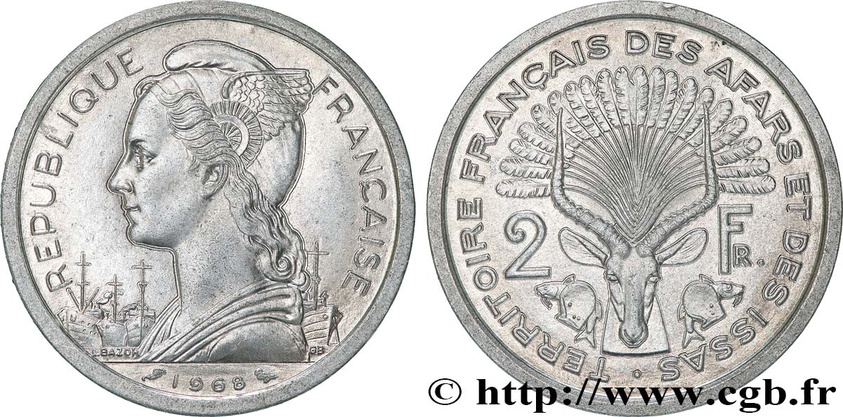 DSCHIBUTI - Französisches Afar- und Issa-Territorium 2 Francs 1968 Paris fST 