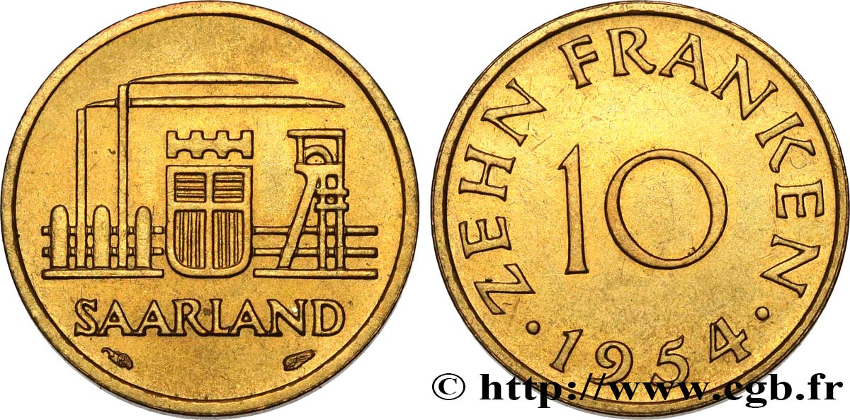 SAARLAND 10 Franken 1955 Paris SPL 