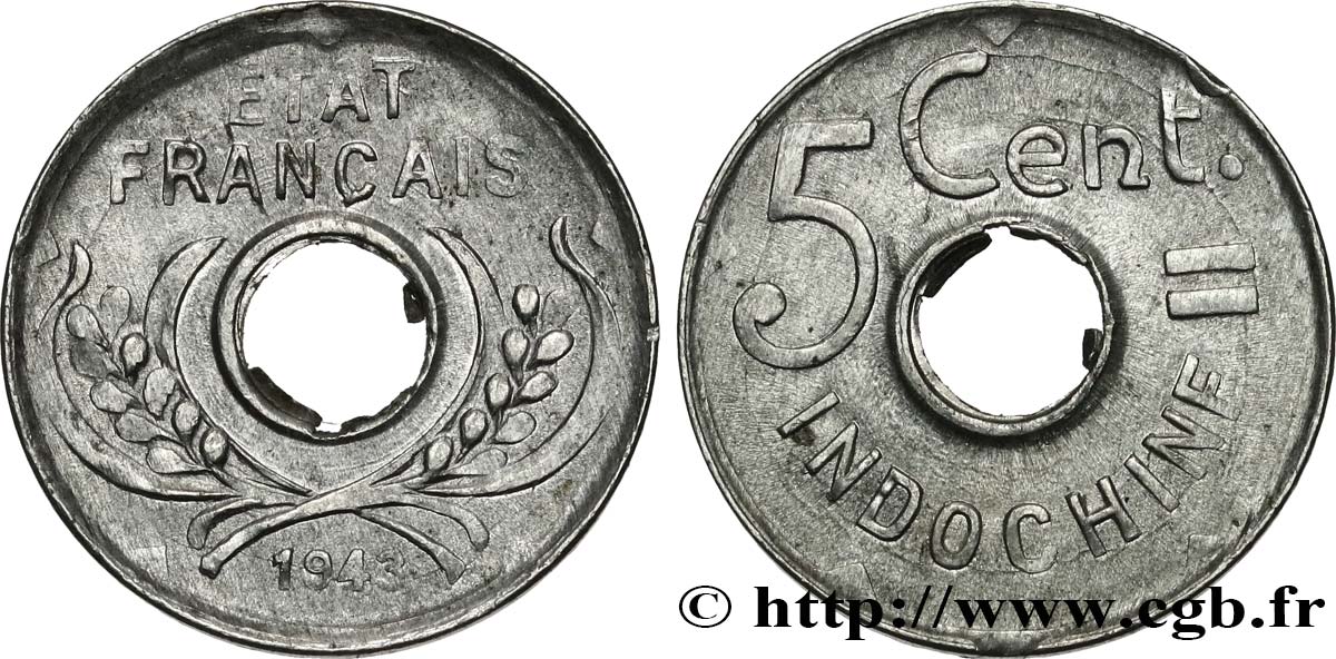 INDOCINA FRANCESE 5 Centièmes 1943 Hanoï SPL 