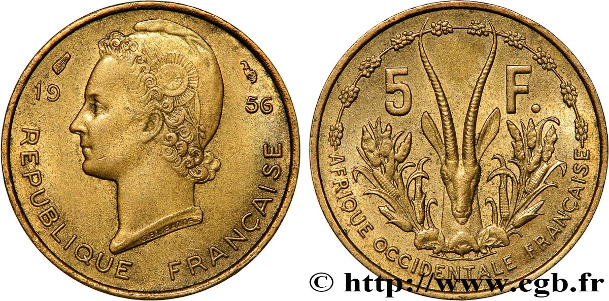 AFRICA FRANCESA DEL OESTE 5 Francs 1956 Paris MBC+ 