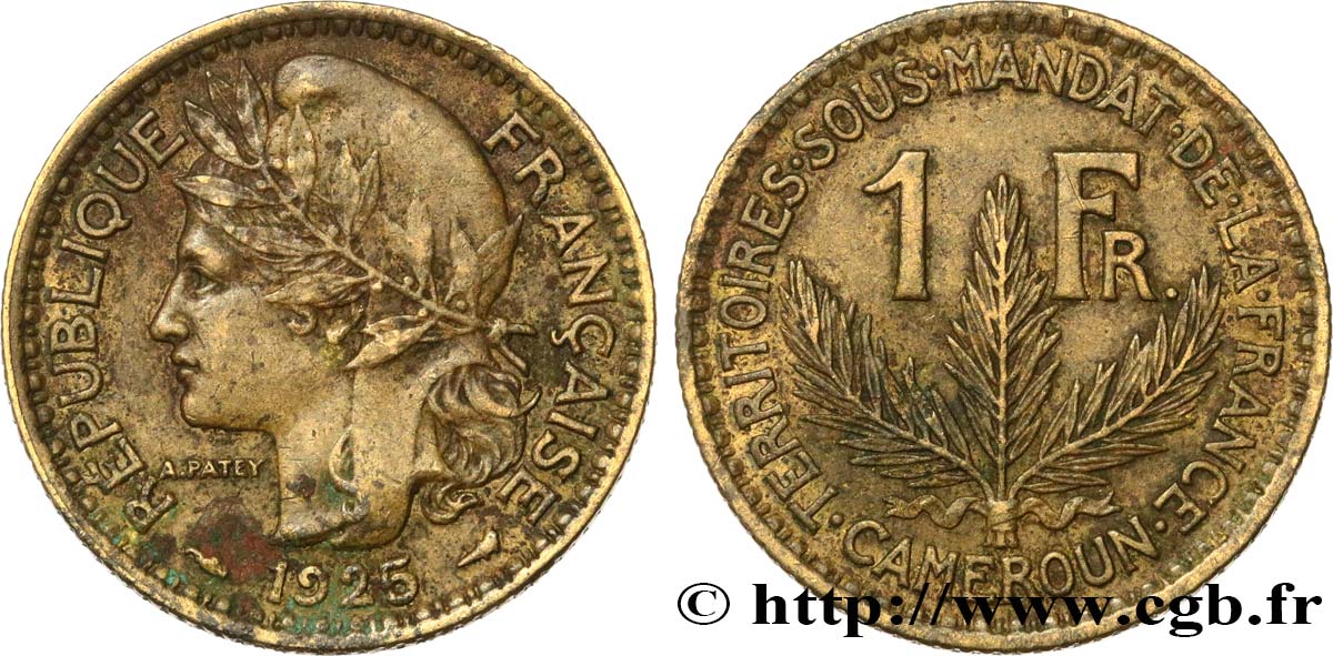CAMEROUN - TERRITOIRES SOUS MANDAT FRANÇAIS 1 Franc 1925 Paris TTB 