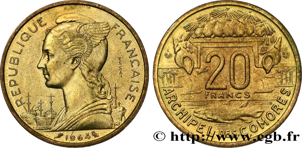 COMORAS  Essai de 20 Francs 1964 Paris SC 