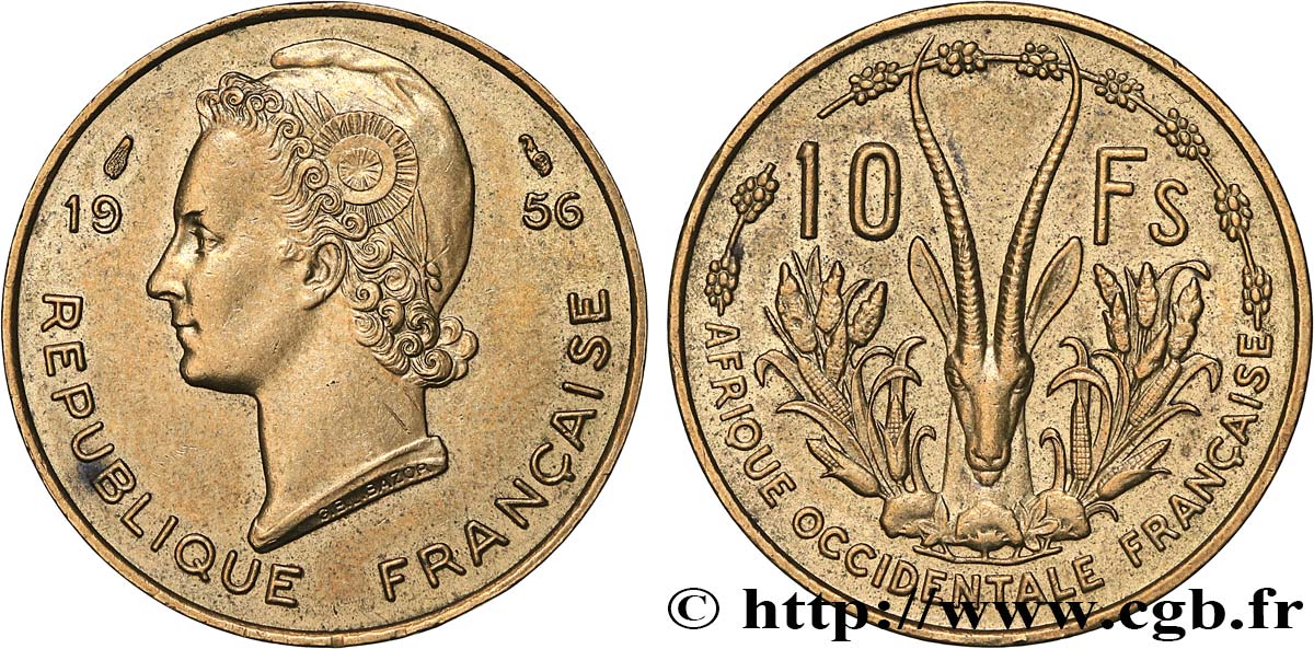 FRANZÖSISCHE WESTAFRIKA 10 Francs 1956 Paris fVZ 