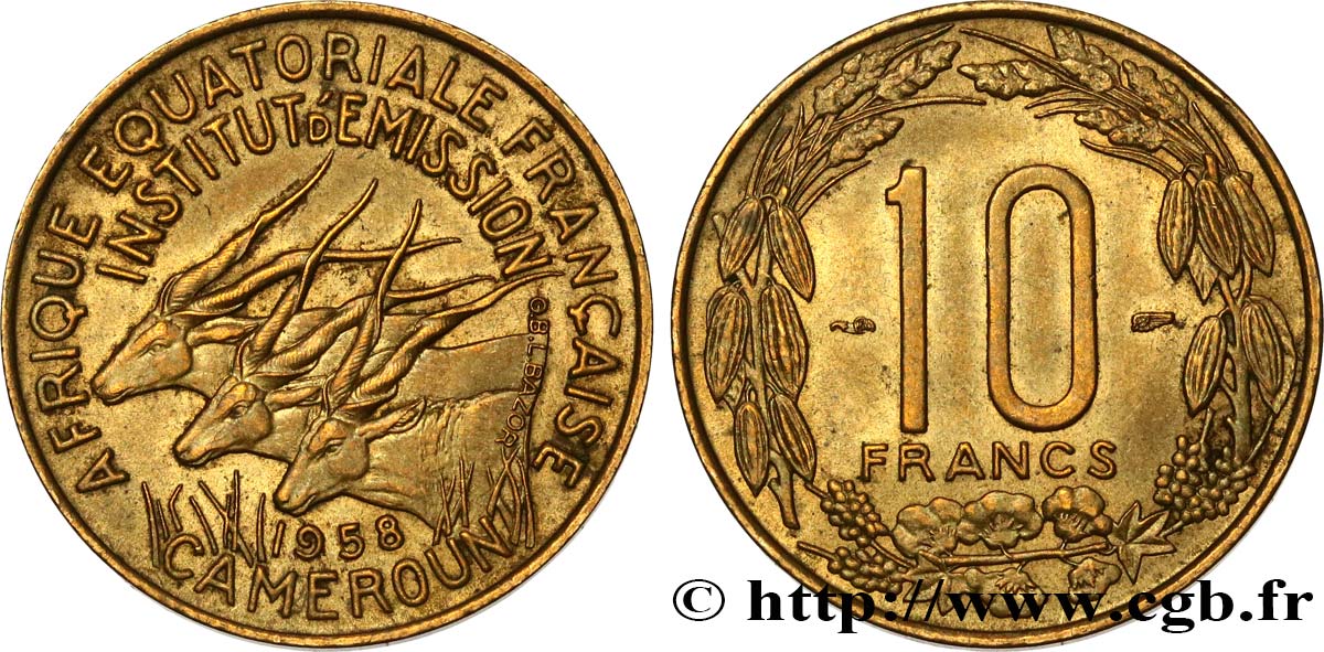 FRENCH EQUATORIAL AFRICA - CAMEROON 10 Francs 1958 Paris AU 