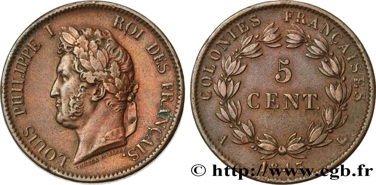 FRENCH COLONIES - Louis-Philippe, for Marquesas Islands 5 Centimes Louis Philippe Ier 1843 Paris - A XF 