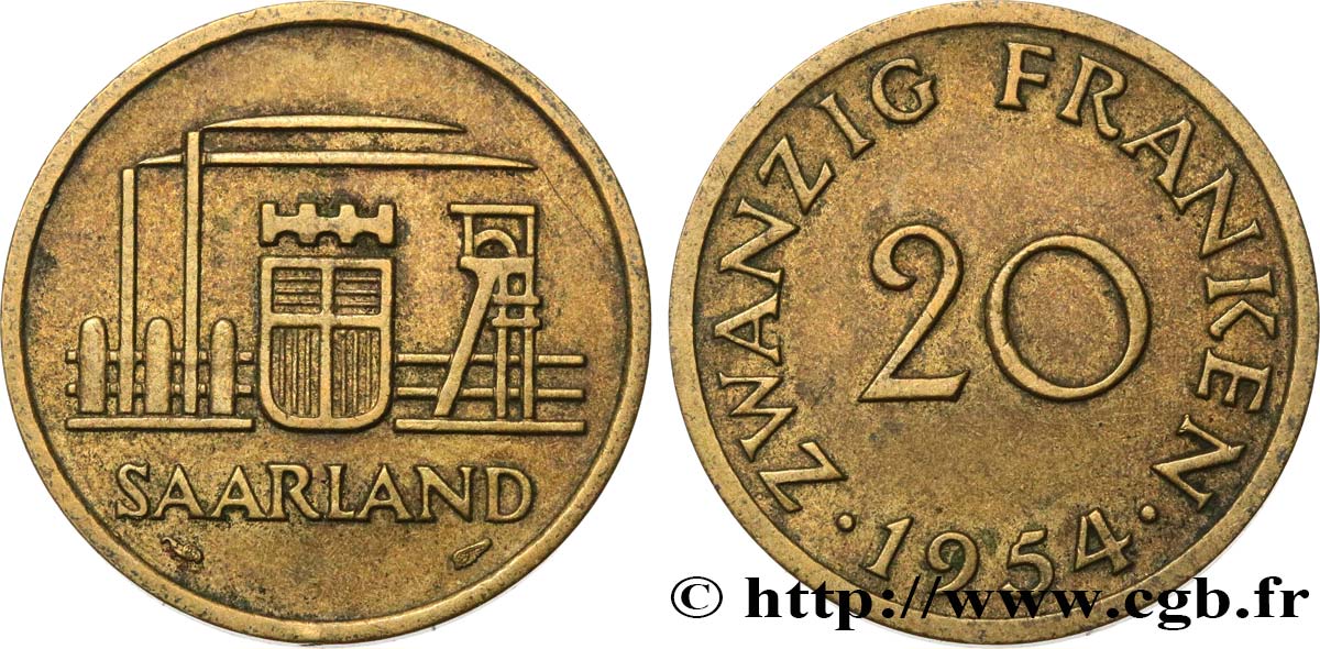SAARLAND 20 Franken 1954 Paris VZ 