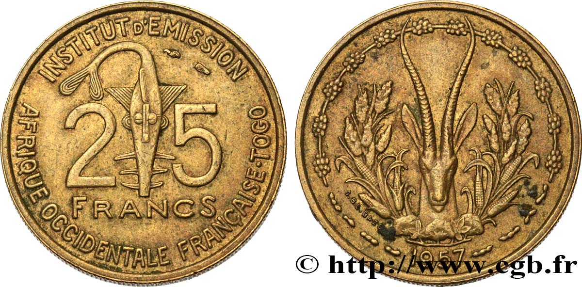 AFRIQUE OCCIDENTALE FRANÇAISE - TOGO 25 Francs 1957 Paris TTB 