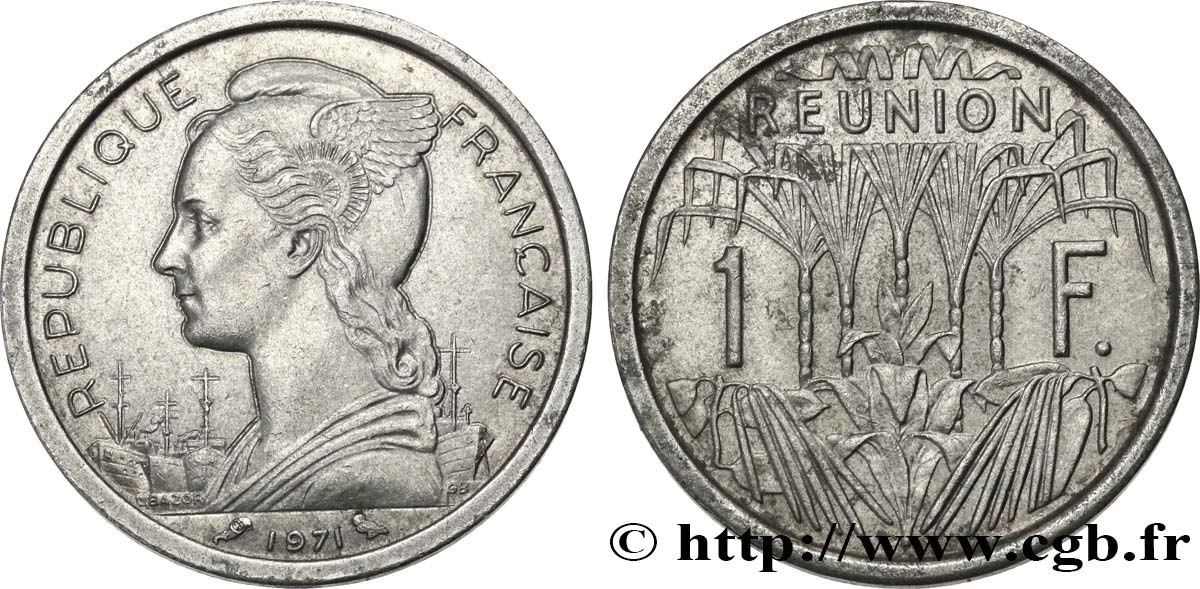 REUNION ISLAND 1 Franc 1971 Paris XF 