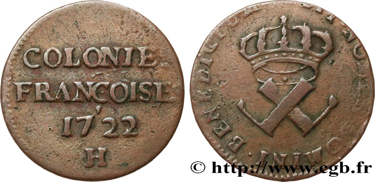 AMÉRIQUE - Louisiane, Acadie, Canada 9 Deniers, Colonies Françoises 1722 La Rochelle TB 