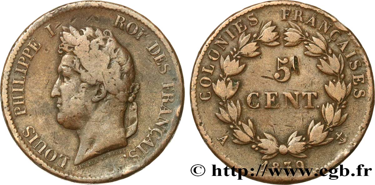 FRENCH COLONIES - Louis-Philippe for Guadeloupe 5 Centimes Louis Philippe Ier 1839 Paris - A VF 