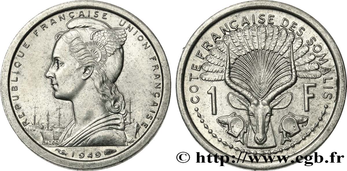 FRENCH SOMALILAND 1 Franc 1949 Paris AU 