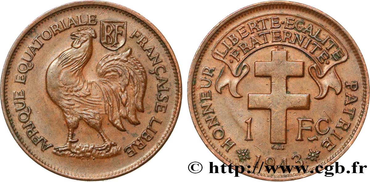 AFRICA EQUATORIALE FRANCESE - Forze Francesi Liberi 1 Franc 1943 Prétoria q.SPL 