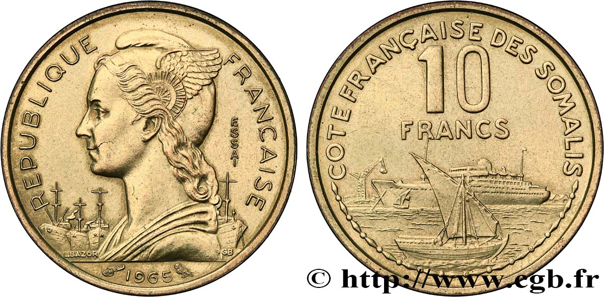 FRANZÖSISCHE SOMALILAND Essai de 10 Francs 1965 Paris VZ 