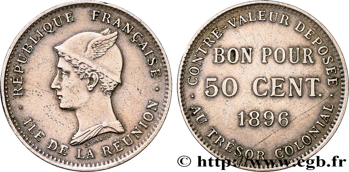 RÉUNION - III. REPUBLIK 50 Centimes 1896 sans atelier SS 