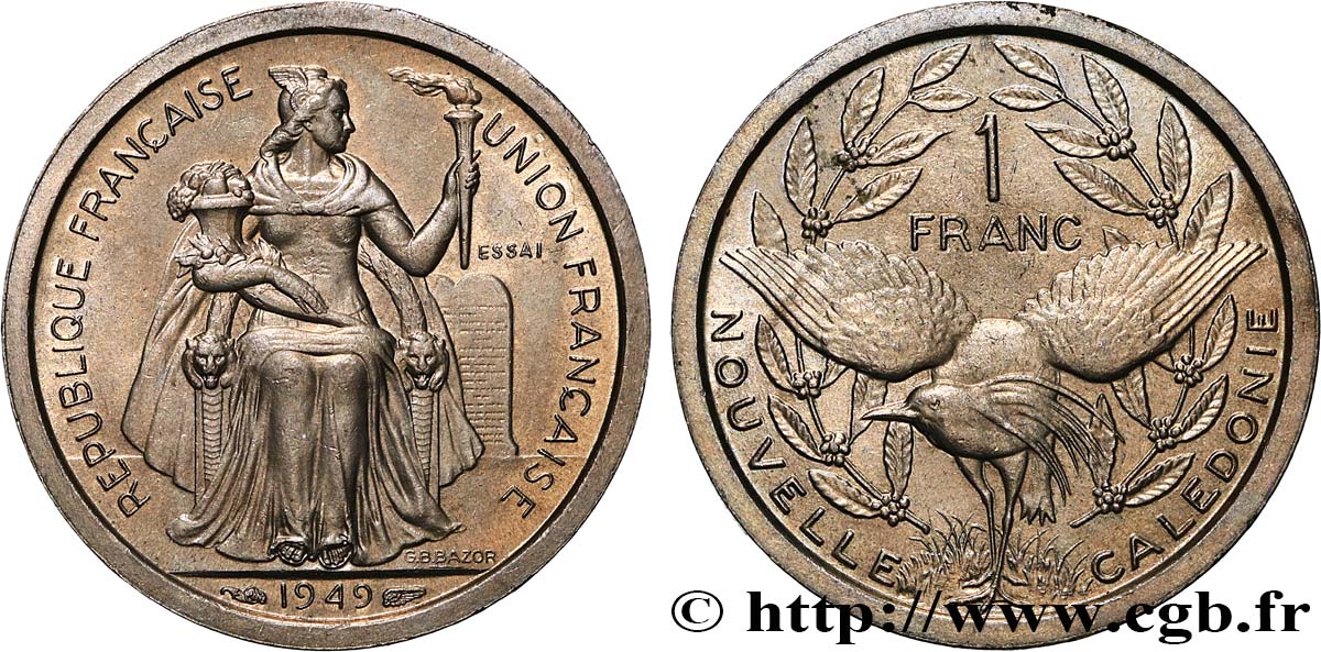 NEUKALEDONIEN Essai de 1 Franc 1949 Paris fST 